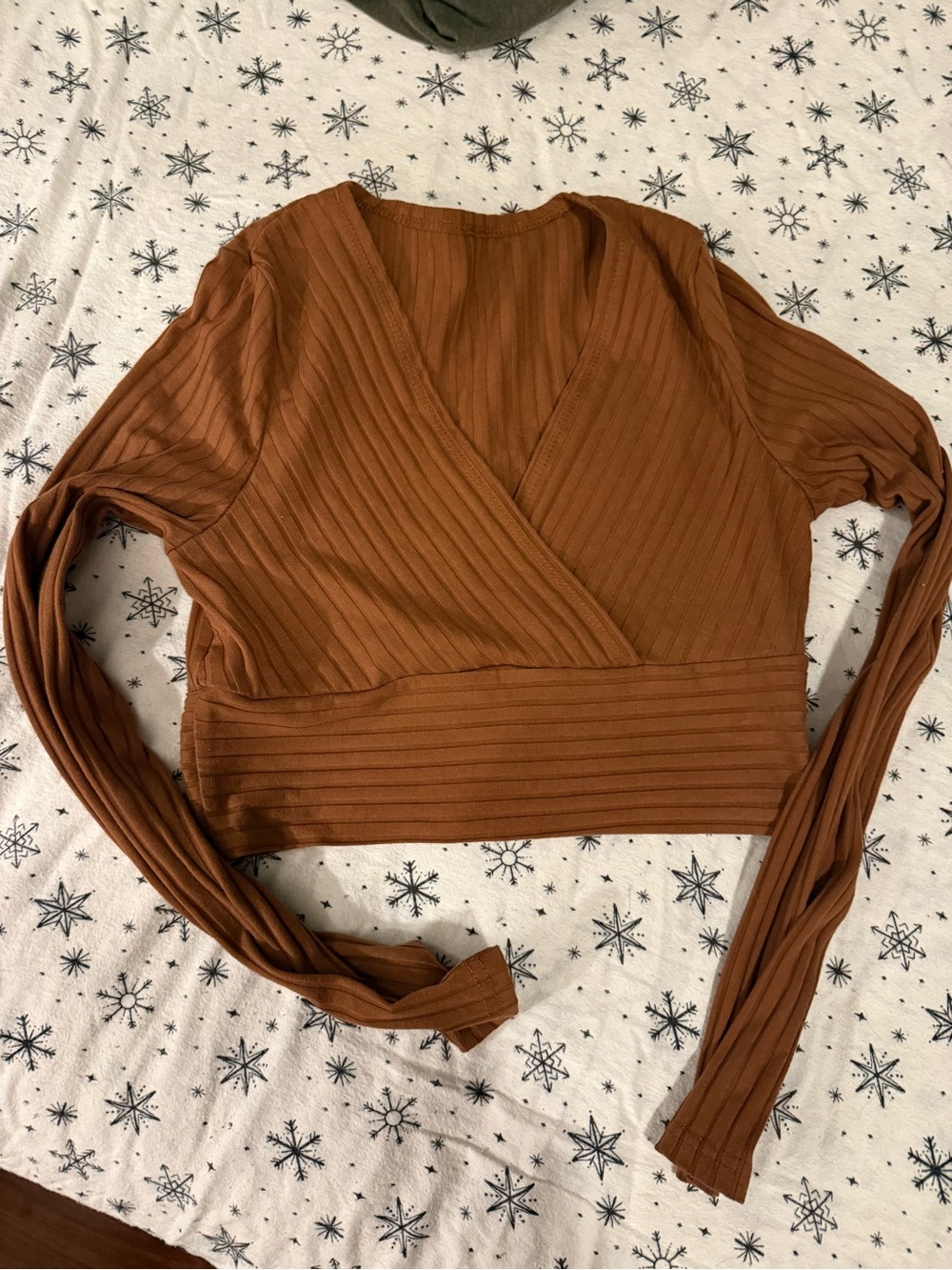 Women's Ribbed Wrap Crop Top - Brown
